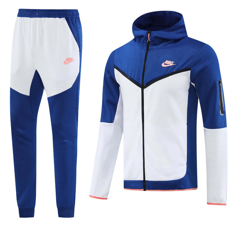 Conjunto de Moletom Nike Sportswear Tech Fleece com Touca Azul e Branco