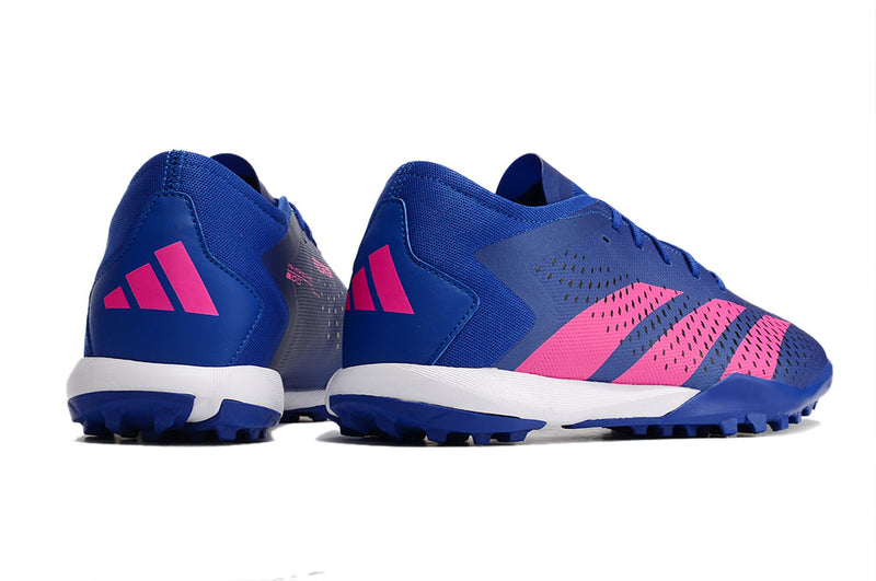 Chuteira Society Adidas Predator Accuracy.1 TF Low Azul e Rosa "Pogba"