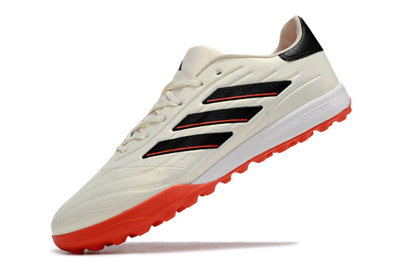 Chuteira Society Adidas Copa Pure.1 TF Bege, Laranja e Preta "Solar Energy"