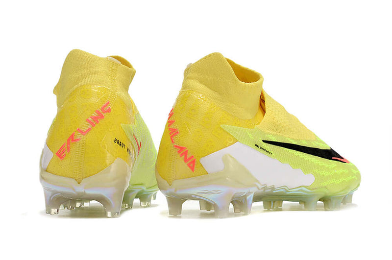 Chuteira Campo Nike Phantom GX DF Elite FG Amarela e Verde "Haaland"