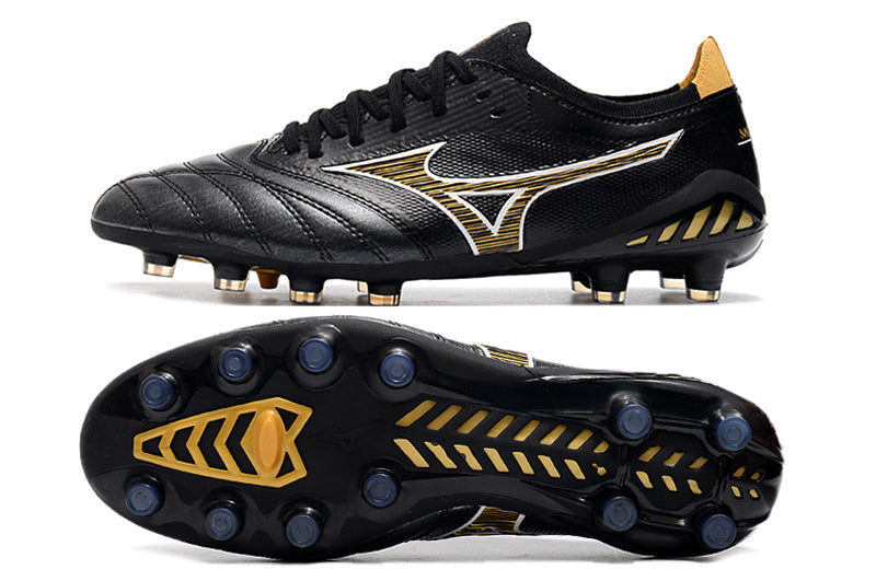 Chuteira Campo Mizuno Morelia Neo 3 FG Preta e Dourada