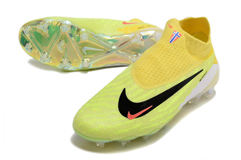 Chuteira Campo Nike Phantom GX DF Elite FG Amarela e Verde "Haaland"