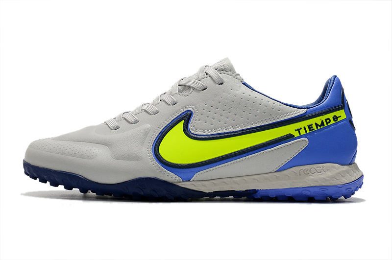 Chuteira Society Nike Tiempo Legend 9 Elite TF Cinza e Azul "Recharge Pack"