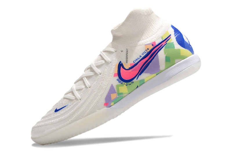 Chuteira Futsal Nike Phantom Luna 2 Elite IC Branca, Azul e Rosa