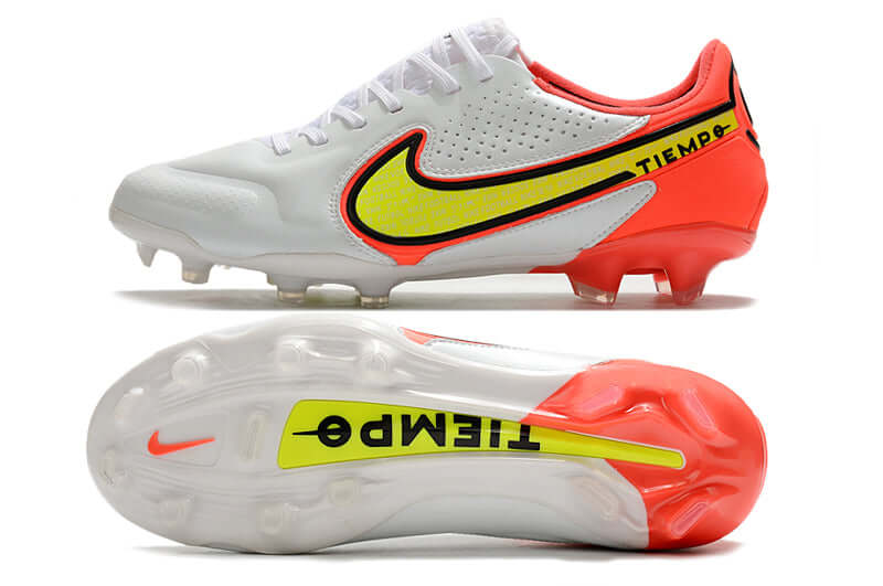 Chuteira Campo Nike Tiempo Legend 9 Elite FG Branca e Laranja "Motivation Pack"