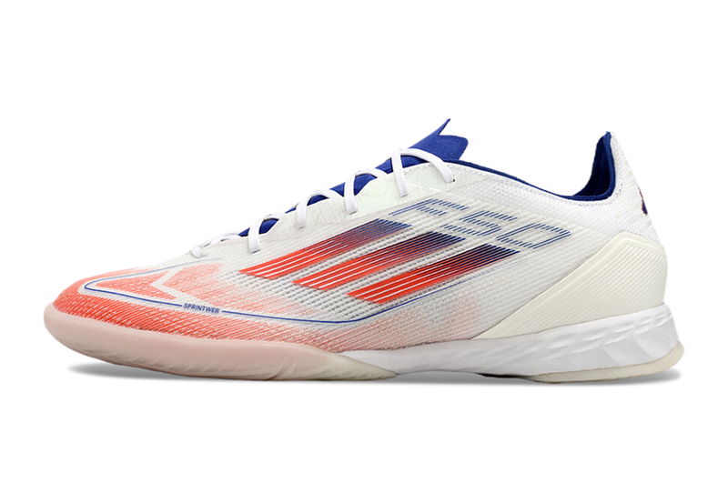 Chuteira Futsal Adidas F50 IC Branca, Azul e Vermelha "Advancement Pack"