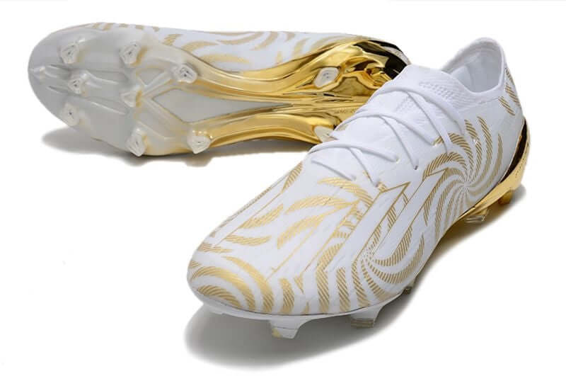 Chuteira Campo Adidas X SpeedPortal.1 FG Branca e Dourado "Benzema Ballon d'Or"