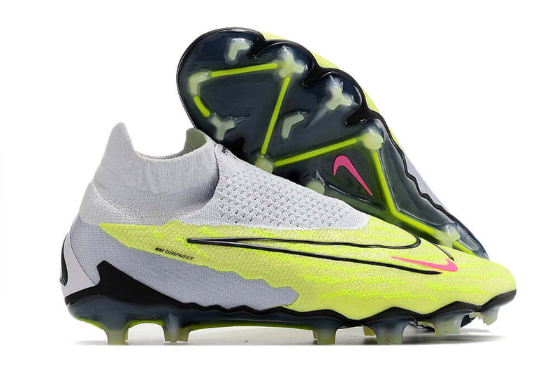 Chuteira Campo Nike Phantom GX DF Elite FG Branca e Verde "Luminous Pack"