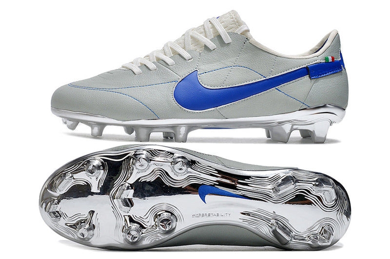 Chuteira Campo Nike Tiempo Legend 9 Elite FG Cinza e Azul "Made in Italy"