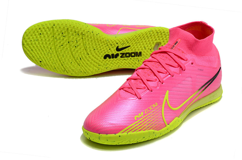 Chuteira Futsal Nike Air Zoom Mercurial Superfly 9 Elite IC Rosa e Verde "Luminous Pack"