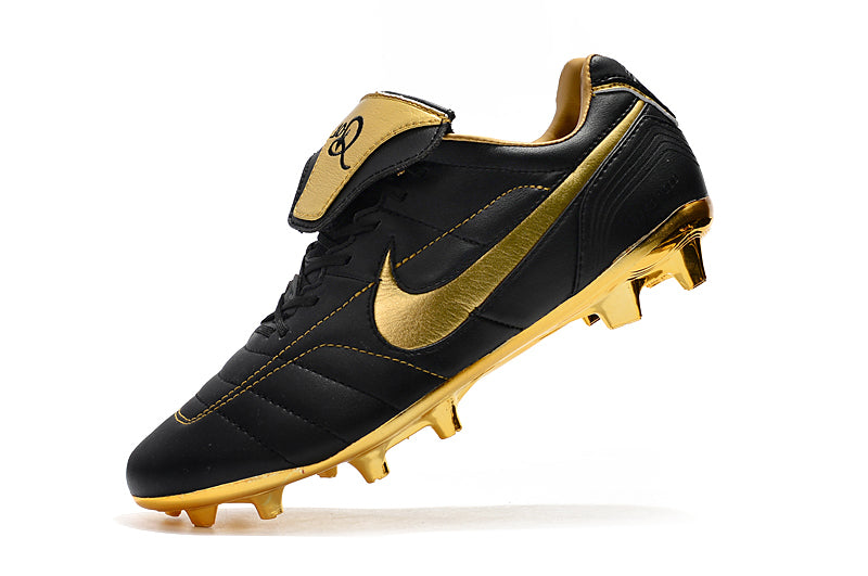 Chuteira Campo Nike Retrô Tiempo Legend 7 Elite FG Preta e Dourada R10