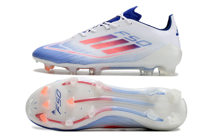 Chuteira Campo Adidas F50 FG Branca, Azul e Vermelho "Advancement Pack"