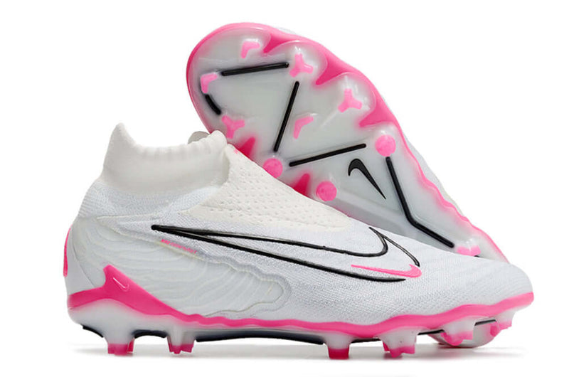 Chuteira Campo Nike Phantom GX DF Elite FG Branca e Rosa