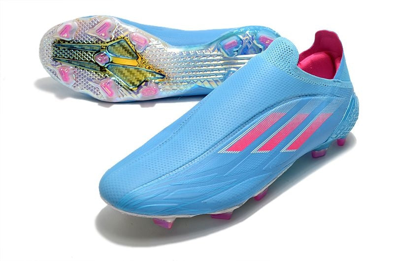 Chuteira Campo Adidas X SpeedFlow+ FG Azul e Rosa "Sapphire Edge Pack"