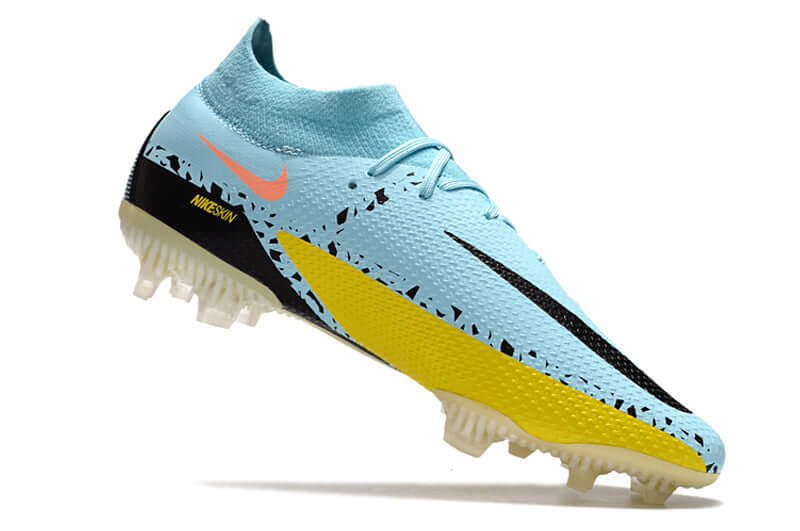 Chuteira Campo Nike Phantom GT2 DF Elite FG Azul, Preto e Amarelo "Lucent Pack"