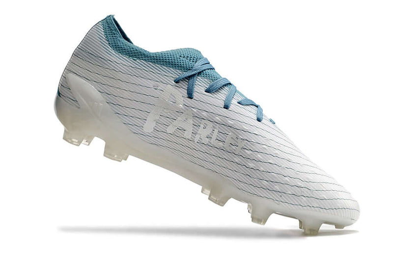 Chuteira Campo Adidas X Speedportal.1 FG Branca e Azul "Sustainability Pack"