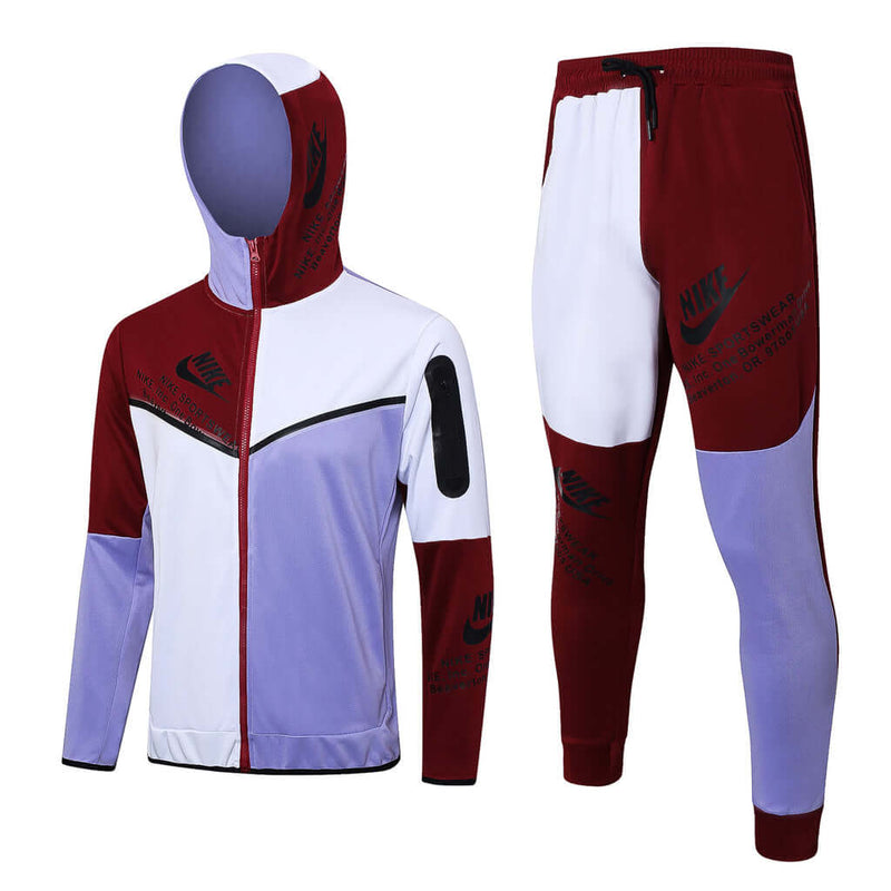 Conjunto de Moletom Nike Sportswear Tech Fleece com Touca Branco, Bordo e Roxo