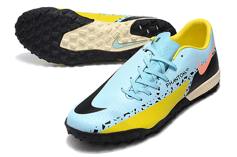 Chuteira Society Nike Phantom GT2 Elite TF Azul e Preto "Lucent Pack"