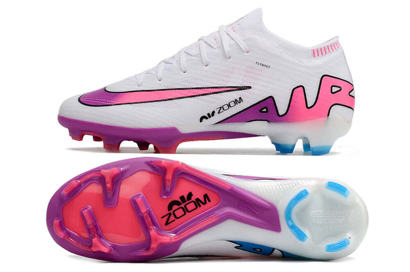 Chuteira Campo Nike Air Zoom Mercurial Vapor 15 Elite FG Branca, Roxo e Rosa