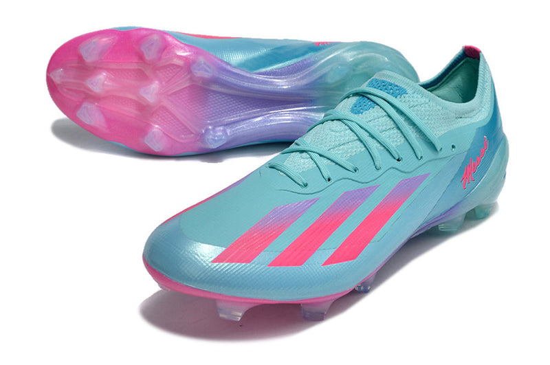 Chuteira Campo Adidas X CrazyFast Messi.1 FG Azul e Rosa "Miami Vice"