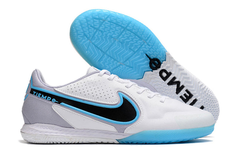 Chuteira Futsal Nike Tiempo Legend 9 Elite IC Branca e Azul "Blast Pack"