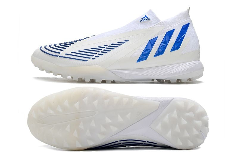 Chuteira Society Adidas Predator Edge+ TF Branca e Azul "Diamond Edge Pack"