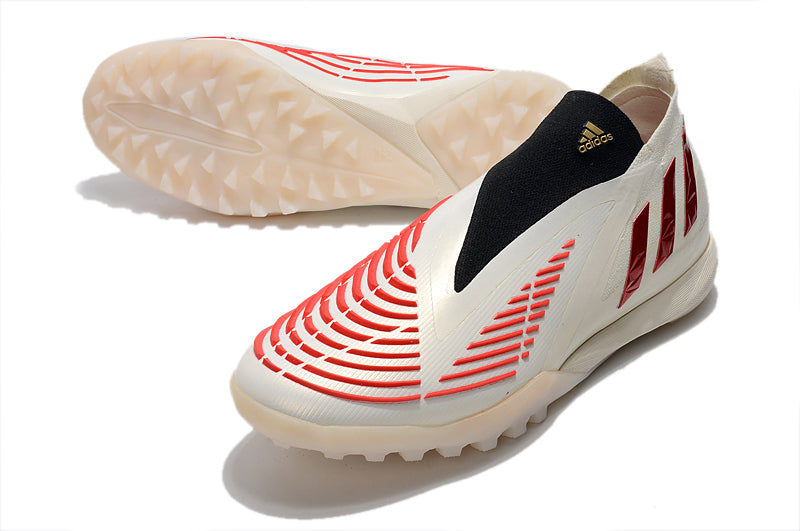 Chuteira Society Adidas Predator Edge+ TF Bege e Vermelho "Showdown Pack"