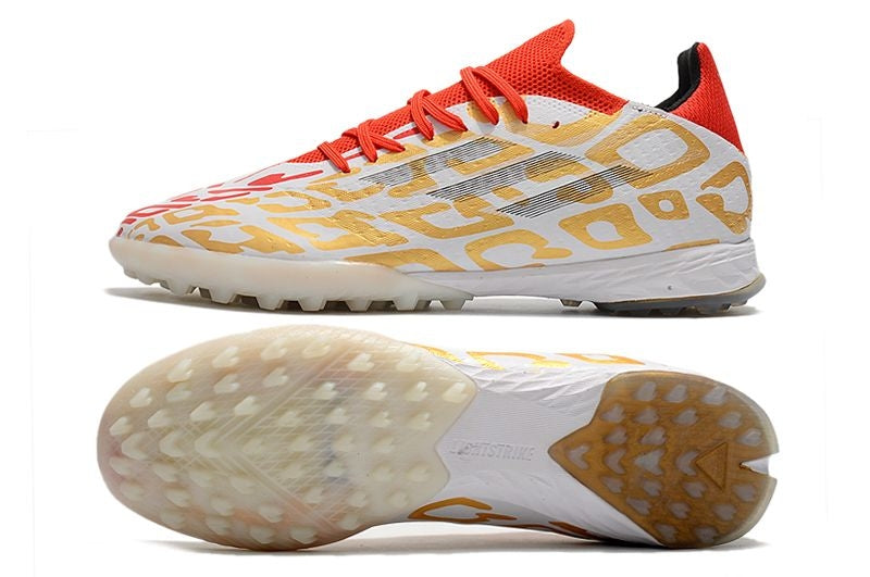 Chuteira Society Adidas X SpeedFlow.1 TF Dourada e Laranja