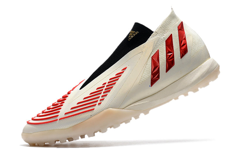 Chuteira Society Adidas Predator Edge+ TF Bege e Vermelho "Showdown Pack"