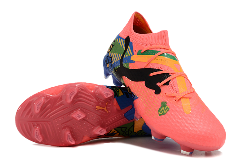 Chuteira Campo Puma Future 7 FG Rosa, Azul, Verde e Amarelo "Brazil Pack"