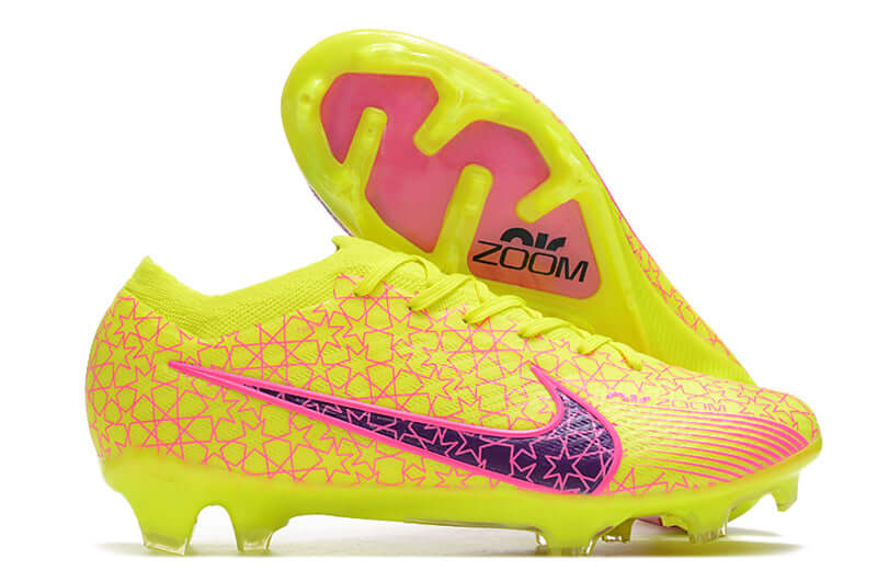 Chuteira Campo Nike Air Zoom Mercurial Vapor 15 Elite FG Amarela e Rosa "By You"