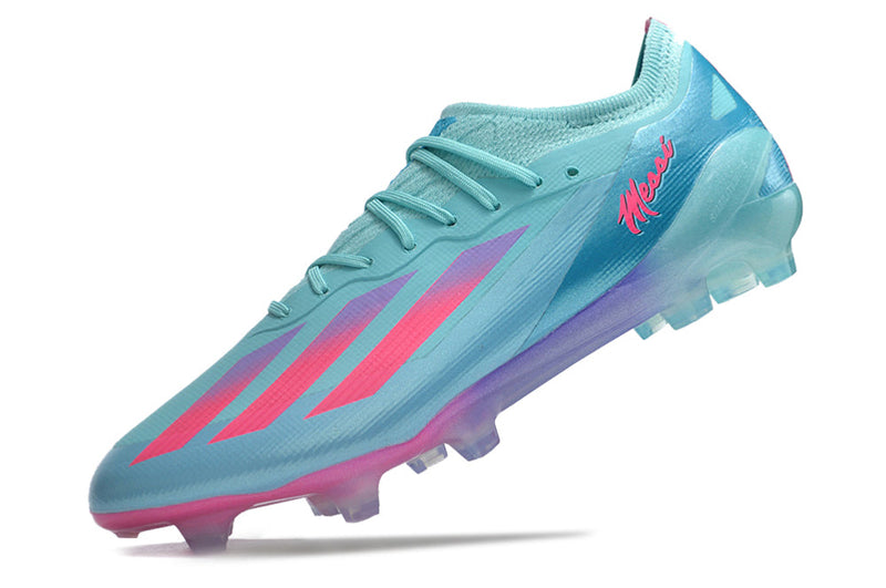 Chuteira Campo Adidas X CrazyFast Messi.1 FG Azul e Rosa "Miami Vice"