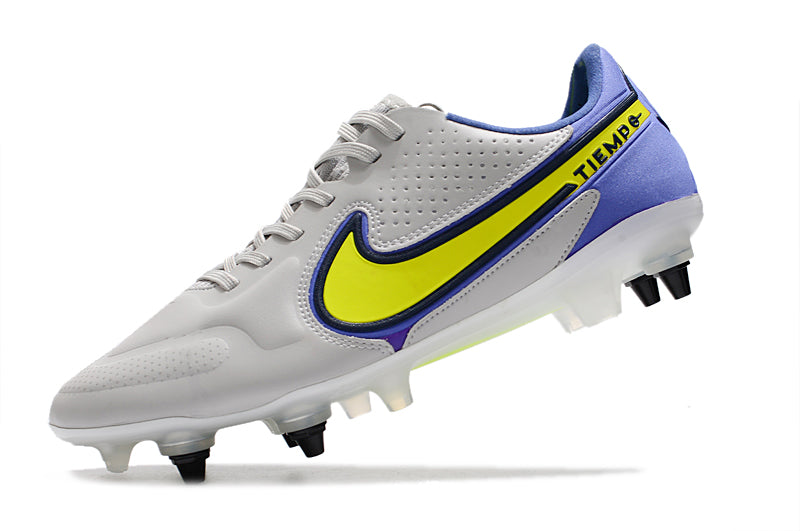 Chuteira Campo Nike Tiempo Legend 9 Elite Trava Mista Cinza e Roxo "Recharge Pack"