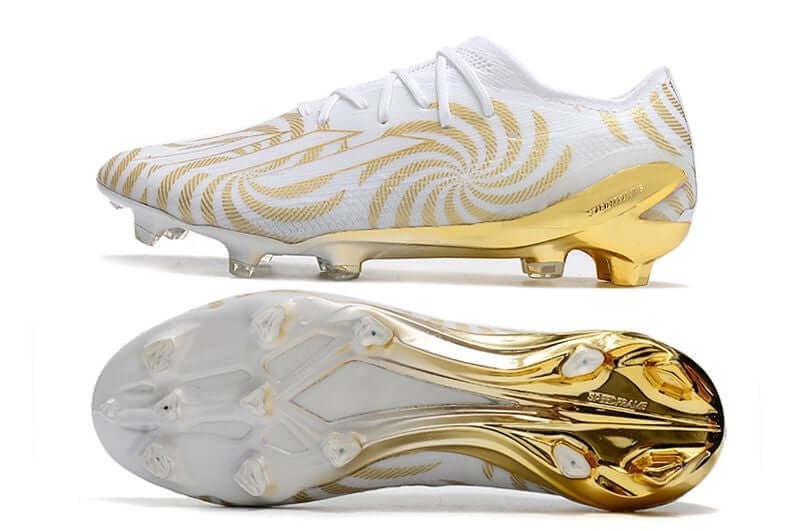 Chuteira Campo Adidas X SpeedPortal.1 FG Branca e Dourado "Benzema Ballon d'Or"