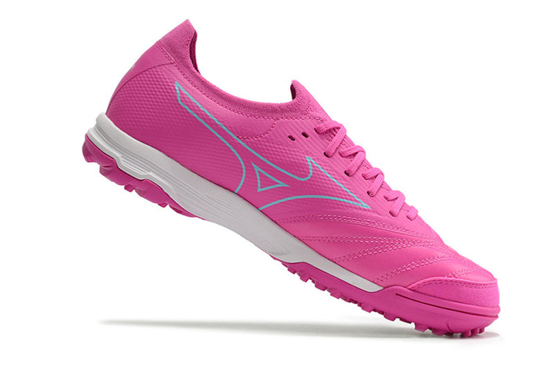 Chuteira Society Mizuno Morelia Neo Beta TF Rosa e Azul