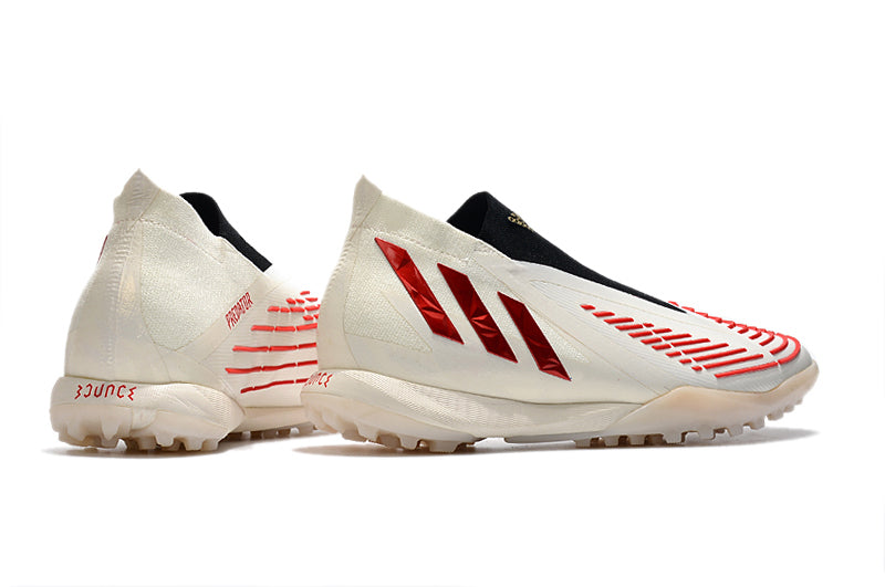 Chuteira Society Adidas Predator Edge+ TF Bege e Vermelho "Showdown Pack"