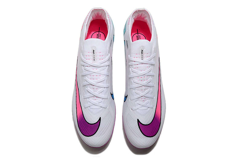 Chuteira Campo Nike Air Zoom Mercurial Vapor 15 Elite FG Branca, Roxo e Rosa