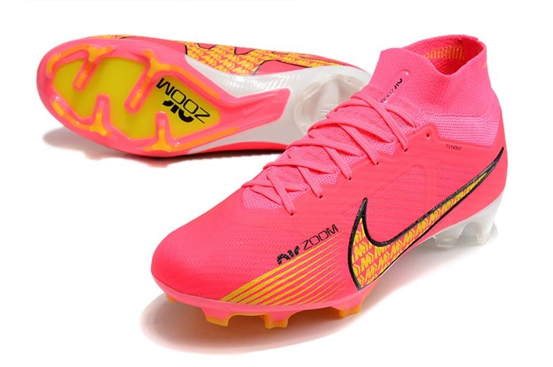 Chuteira Campo Nike Air Zoom Mercurial Superfly 9 Elite FG Rosa e Amarela