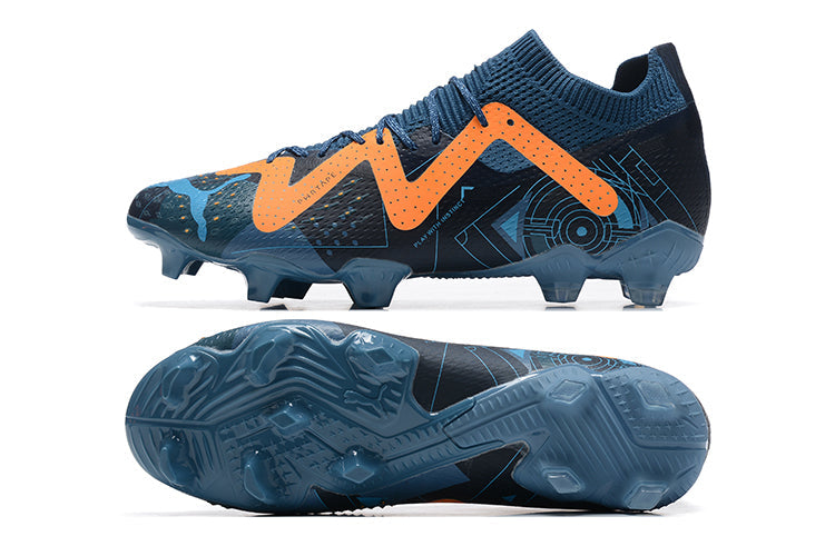 Chuteira Campo Puma Future Ultimate FG Azul e Laranja "DNA Pack"