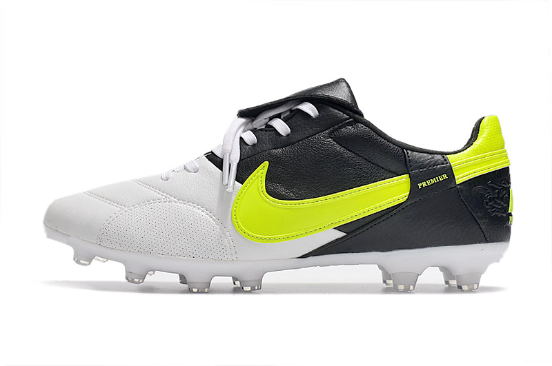 Chuteira Campo Nike Premier 3 FG Branca, Preta e Verde "Eurocopa 2012"