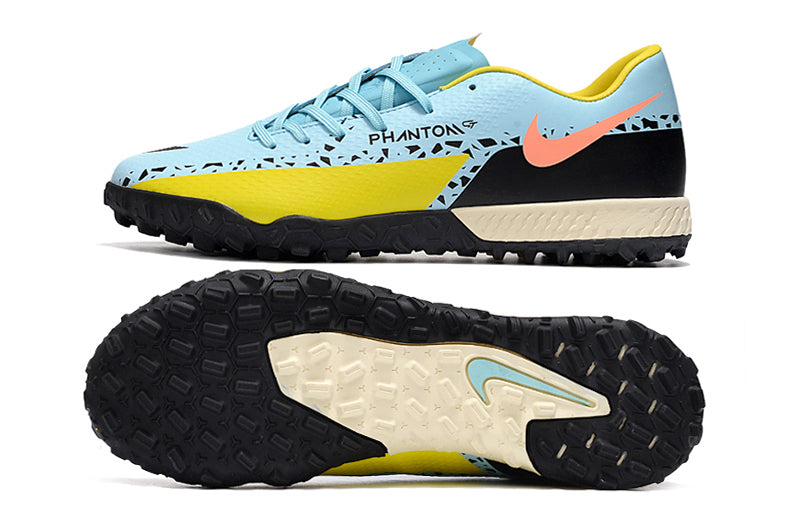 Chuteira Society Nike Phantom GT2 Elite TF Azul e Preto "Lucent Pack"