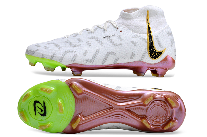 Chuteira Campo Nike Phantom Luna Elite FG Branca e Dourada "United Golden"