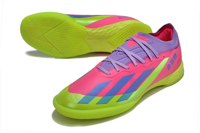 Chuteira Futsal Adidas X Crazyfast.1 IC Rosa e Verde "Son"