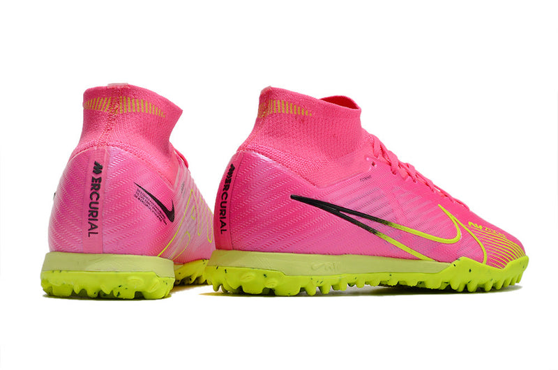 Chuteira Society Nike Air Zoom Mercurial Superfly 9 Elite TF Rosa e Verde "Luminous Pack"