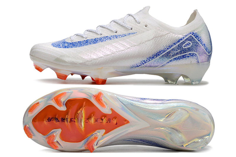 Chuteira Campo Nike Air Zoom Mercurial Vapor 16 Elite FG Branca, Azul e Laranja "Blueprint Pack"