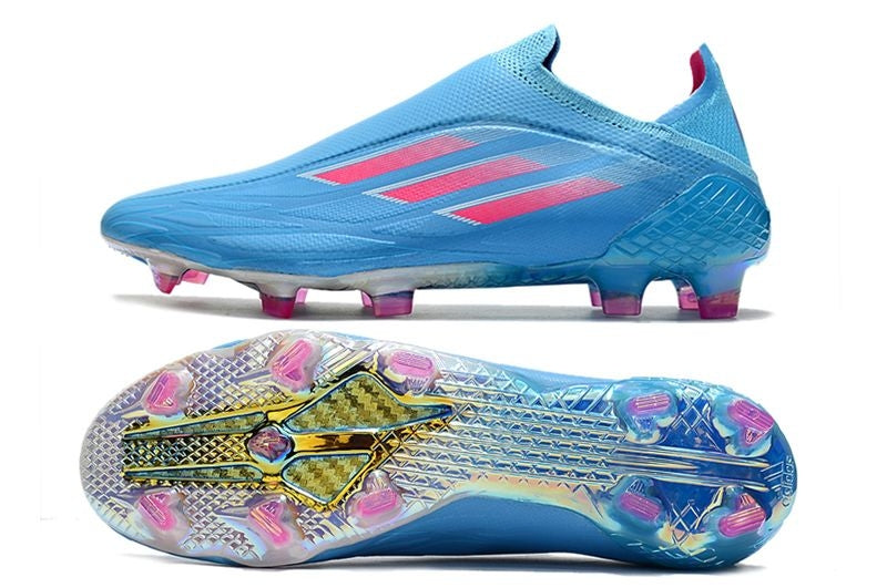 Chuteira Campo Adidas X SpeedFlow+ FG Azul e Rosa "Sapphire Edge Pack"