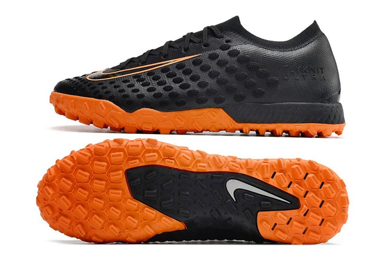 Chuteira Society Nike Phantom Ultra Venom Elite TF Preta e Laranja