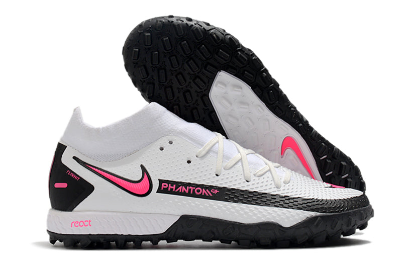 Chuteira Society Nike Phantom GT2 DF Elite Branco e Rosa TF "Daybreak Pack"