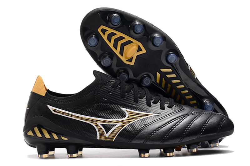 Chuteira Campo Mizuno Morelia Neo 3 FG Preta e Dourada