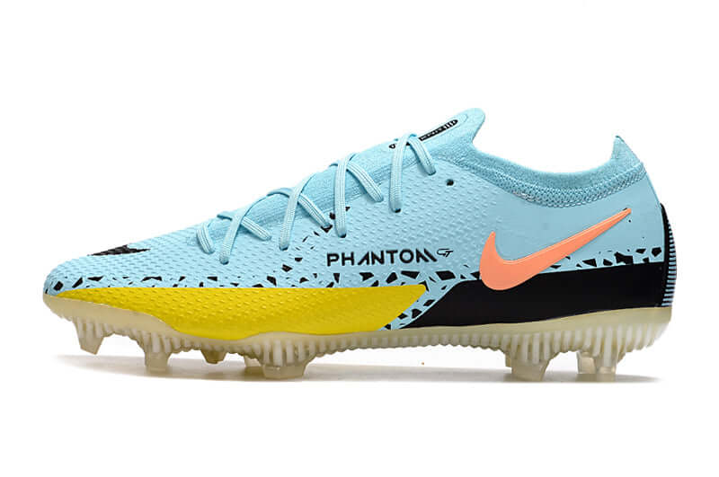 Chuteira Campo Nike Phantom GT2 Elite FG Azul, Preto e Amarelo "Lucent Pack"